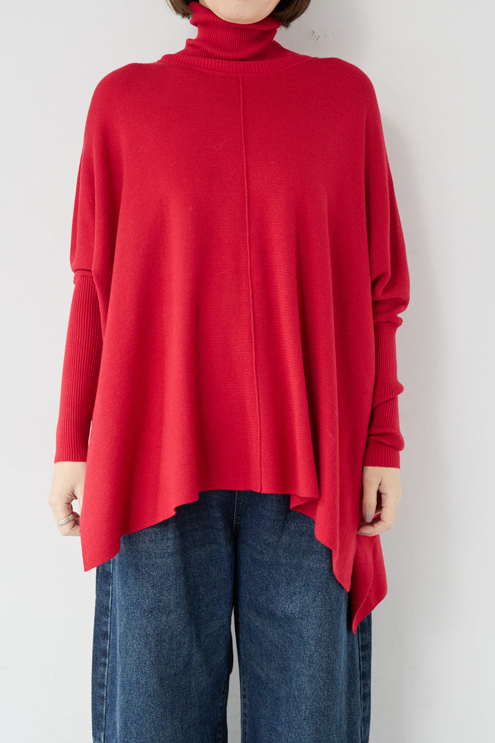 [SET]【抗菌】ポンチョタートルネックニット+カーブデニムパンツ(2set)