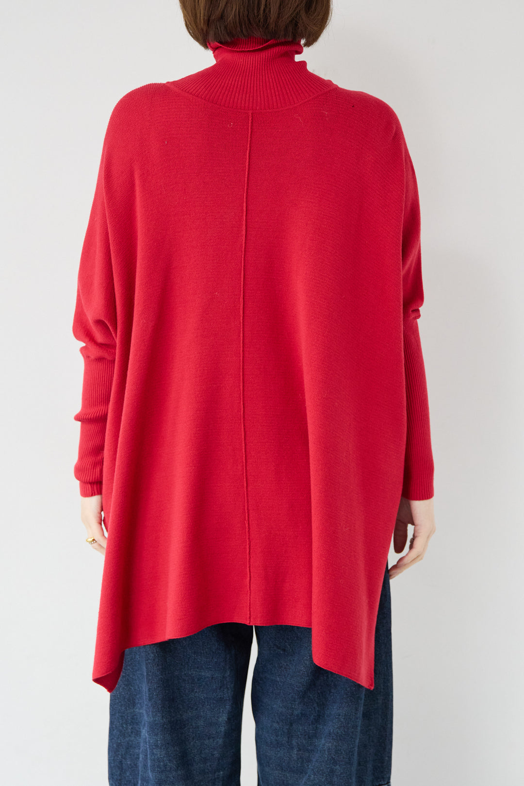 [SET]【抗菌】ポンチョタートルネックニット+カーブデニムパンツ(2set)