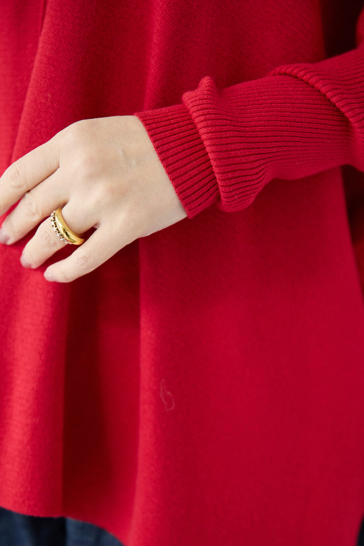 [SET]【抗菌】ポンチョタートルネックニット+カーブデニムパンツ(2set)