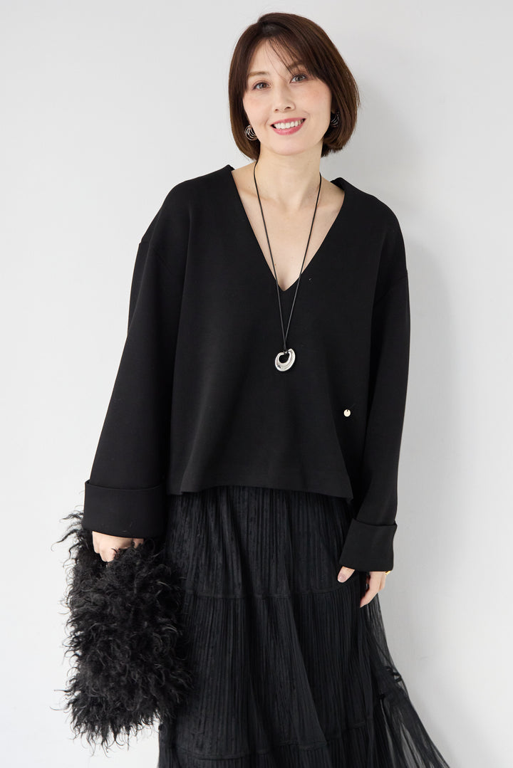 [SET]Vネックフリースダンボールプルオーバー+ライトチュールマキシスカート(2set)