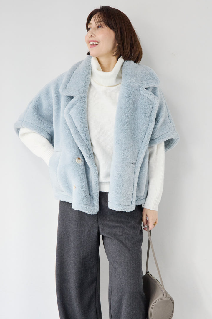 [SET]ボアポンチョコート+ふんわりワッフルタートルニット(2set)