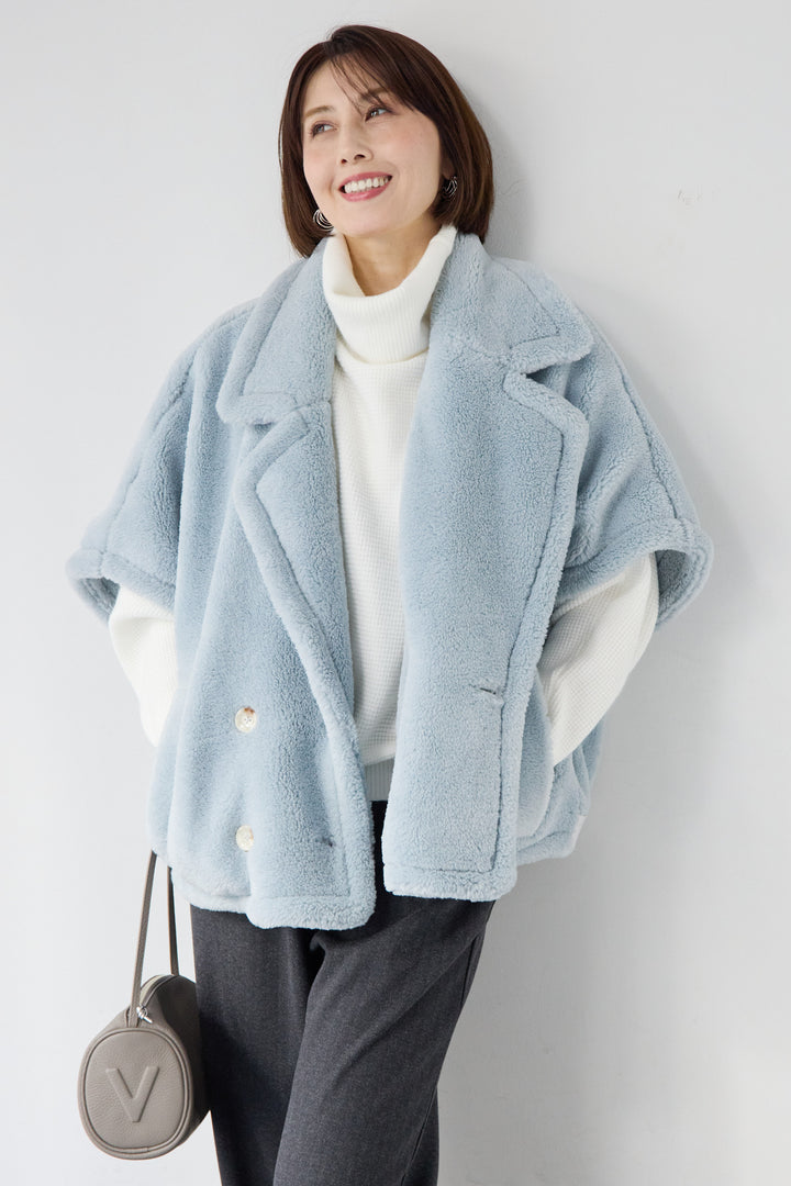 [SET]ボアポンチョコート+ふんわりワッフルタートルニット(2set)