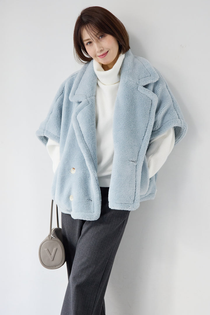 [SET]ボアポンチョコート+ふんわりワッフルタートルニット(2set)