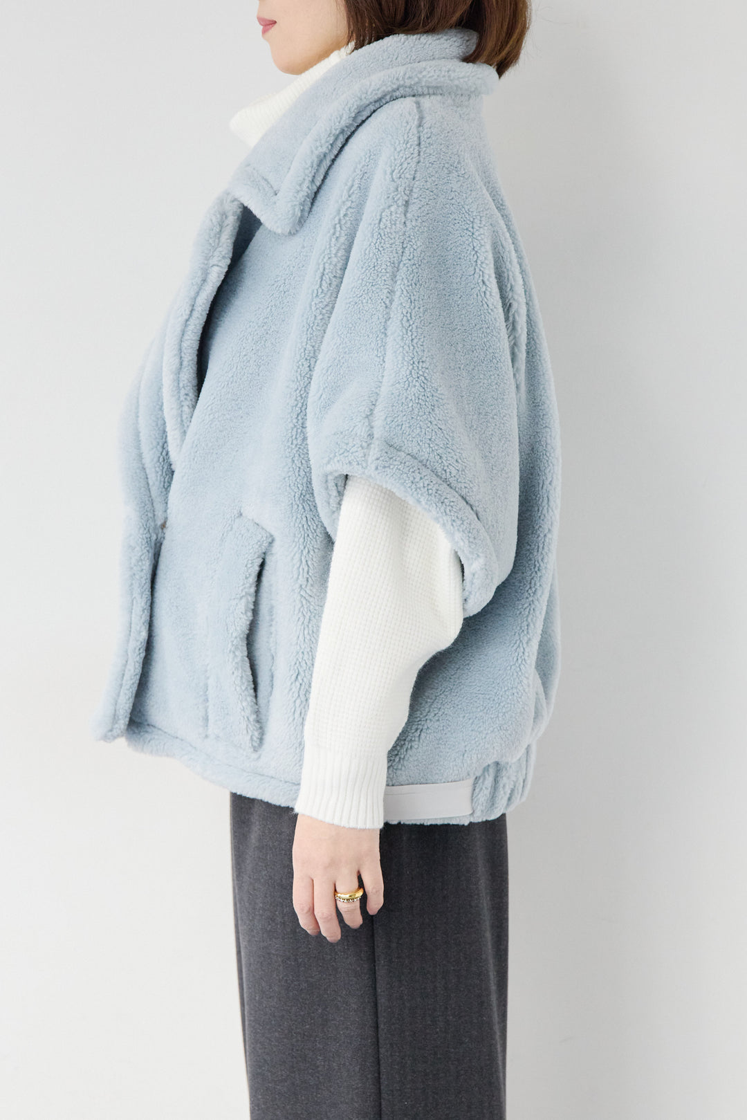 [SET]ボアポンチョコート+ふんわりワッフルタートルニット(2set)