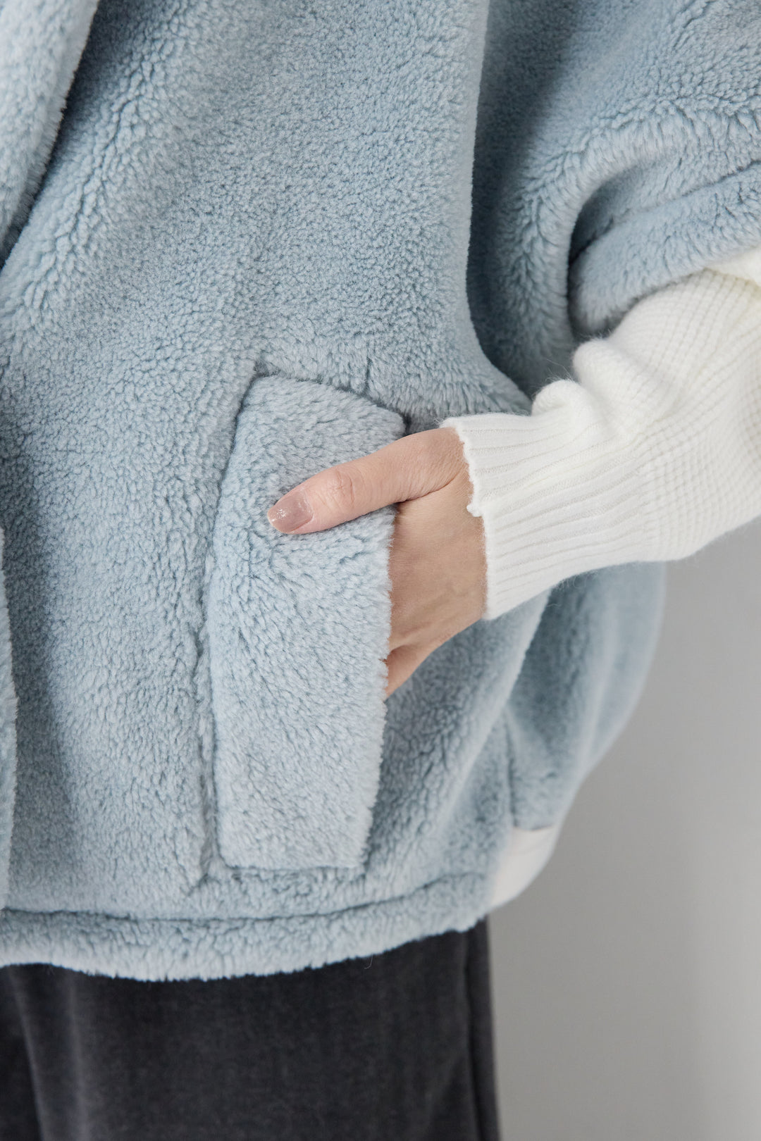 [SET]ボアポンチョコート+ふんわりワッフルタートルニット(2set)