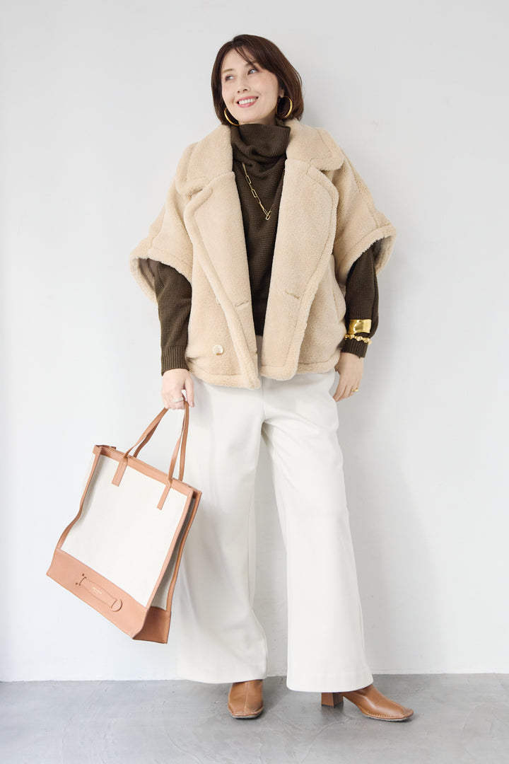 [SET]ボアポンチョコート+ふんわりワッフルタートルニット(2set)