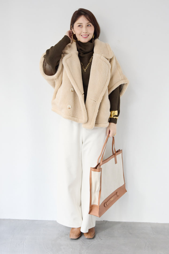 [SET]ボアポンチョコート+ふんわりワッフルタートルニット(2set)