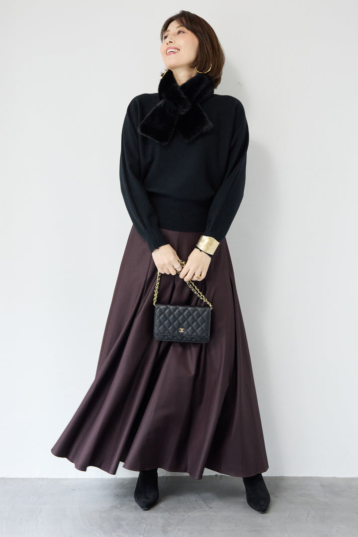 [SET]ボートネックニットプルオーバー+タックボリュームスカート(2set)