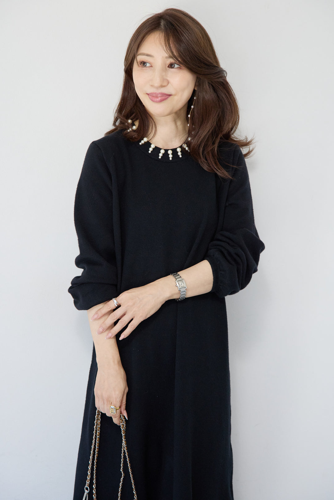 パールネックラインワンピース