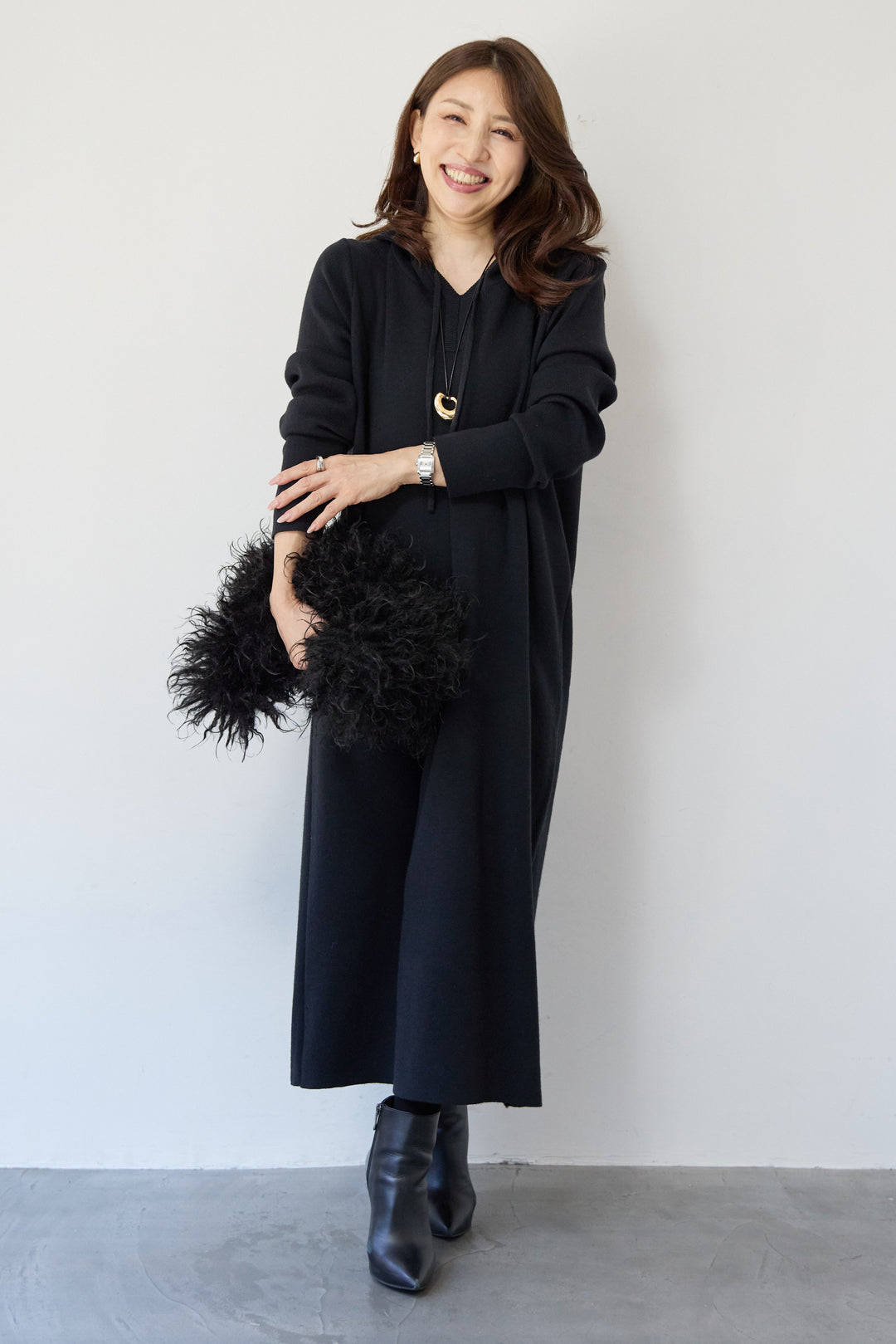 ロングレングス フーディニットワンピース