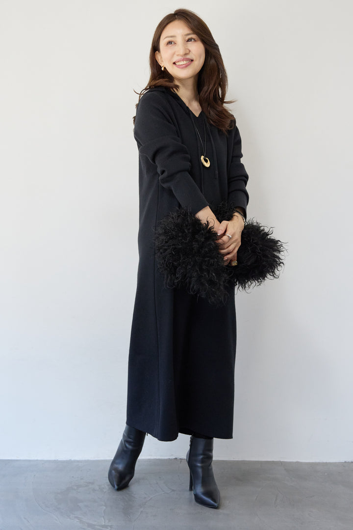 ロングレングス フーディニットワンピース