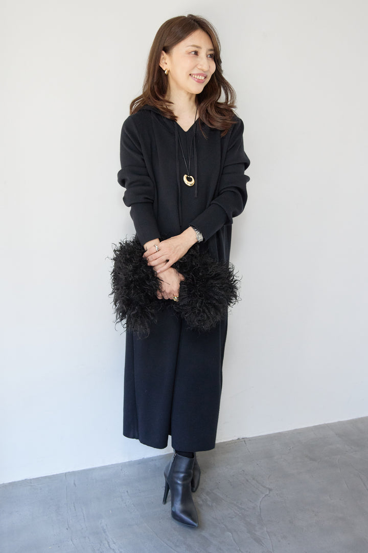 ロングレングス フーディニットワンピース