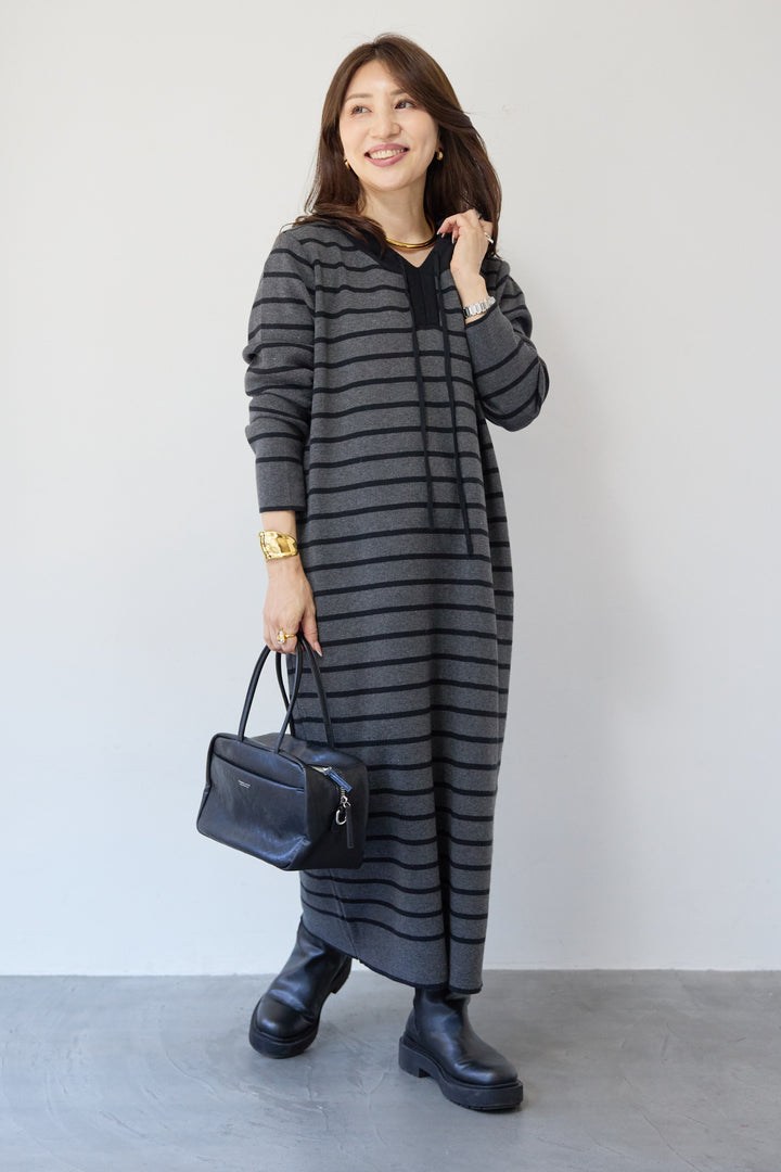 ロングレングス フーディニットワンピース
