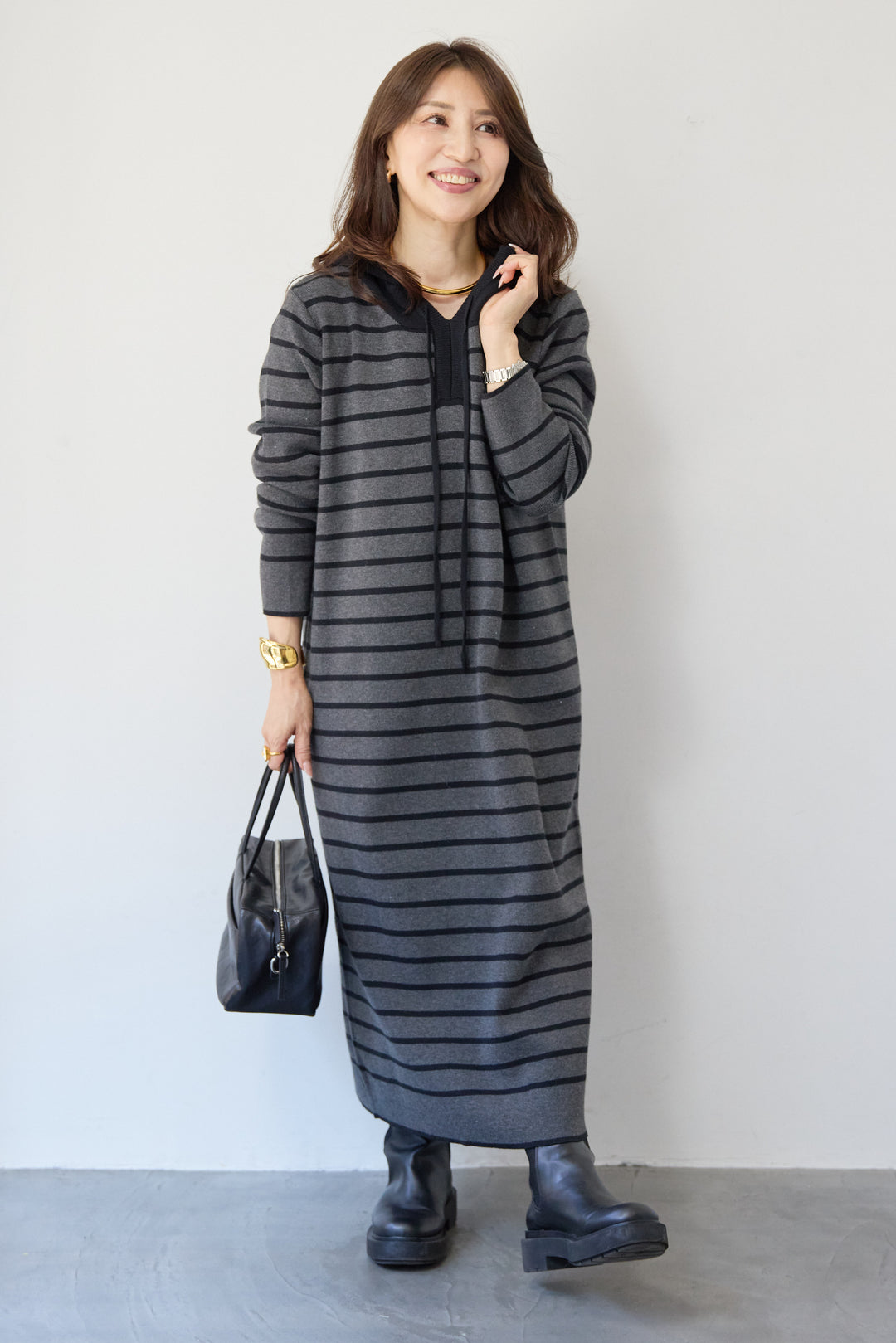ロングレングス フーディニットワンピース
