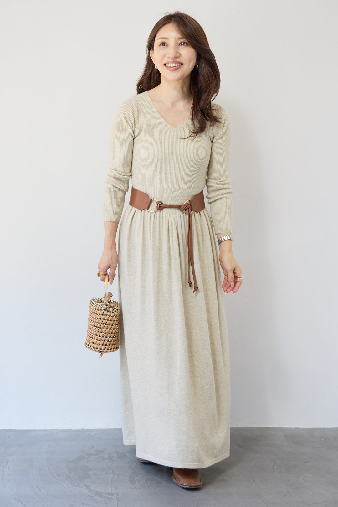 フレアリブニットワンピース