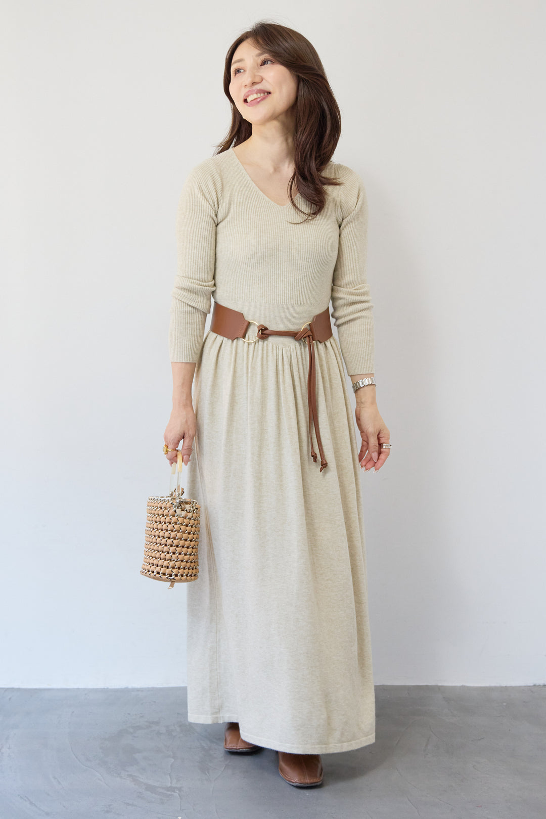 フレアリブニットワンピース
