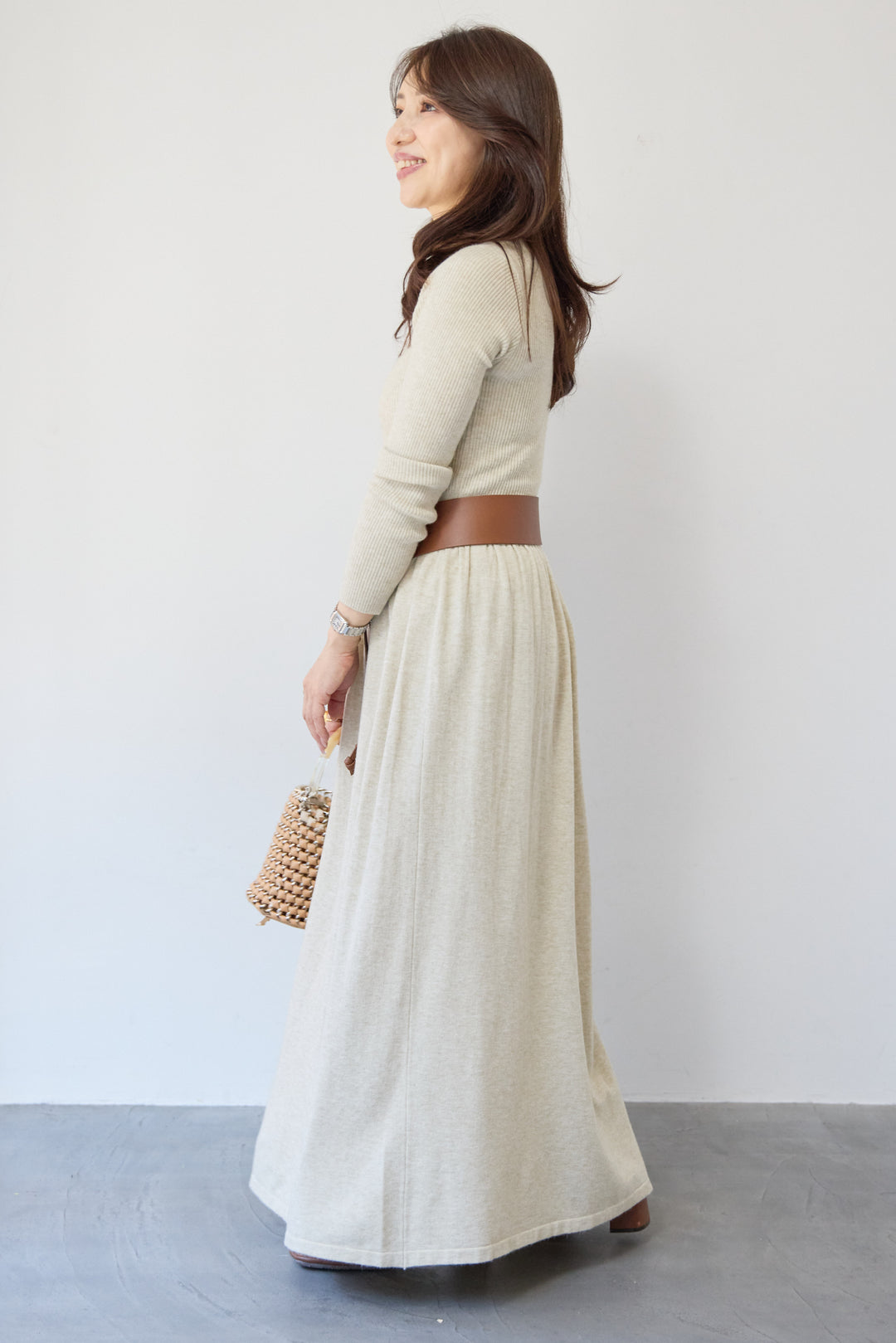 フレアリブニットワンピース