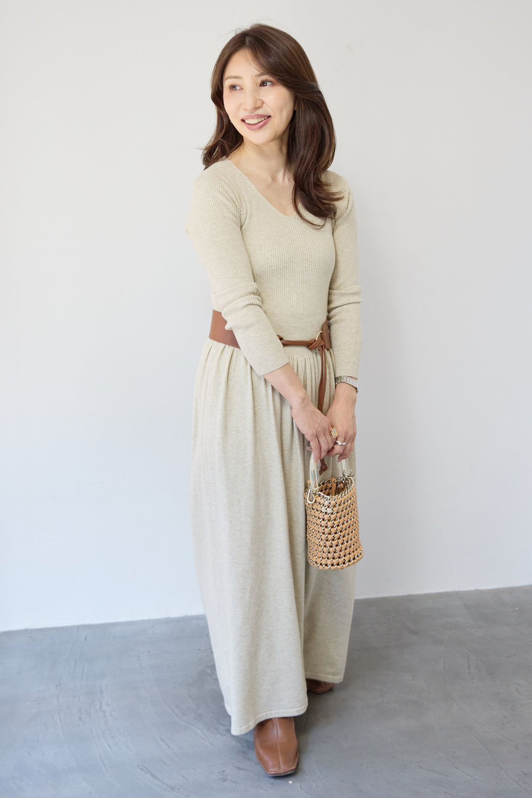 フレアリブニットワンピース