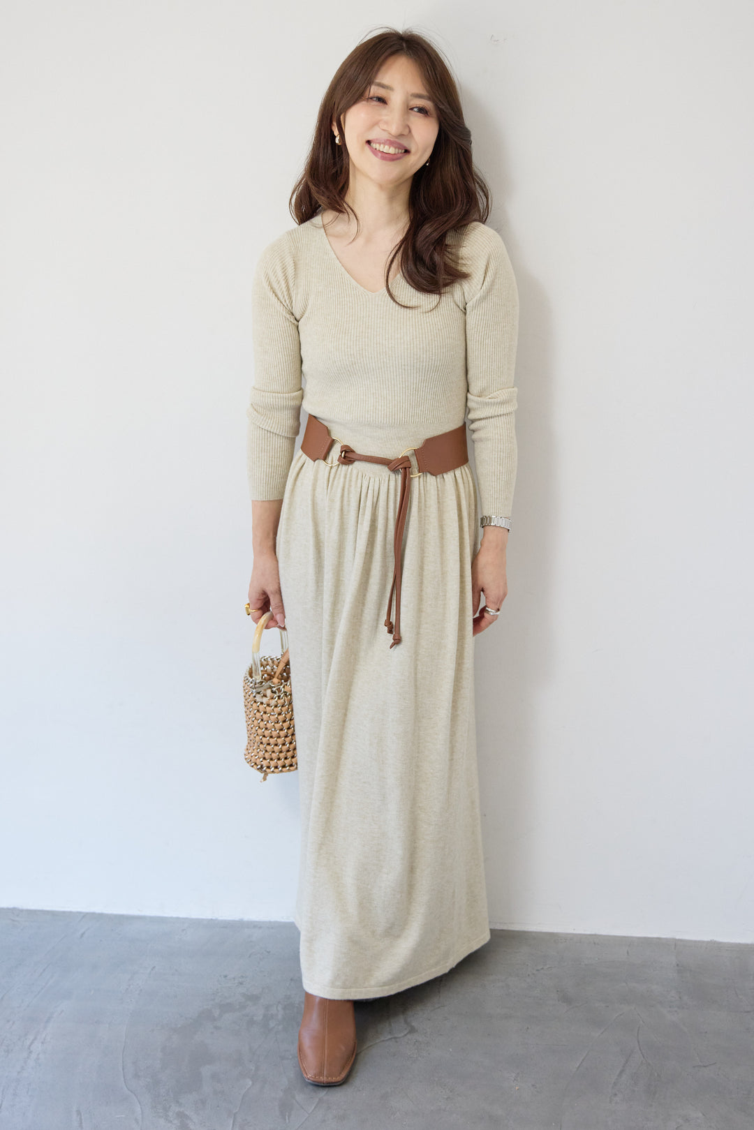 フレアリブニットワンピース