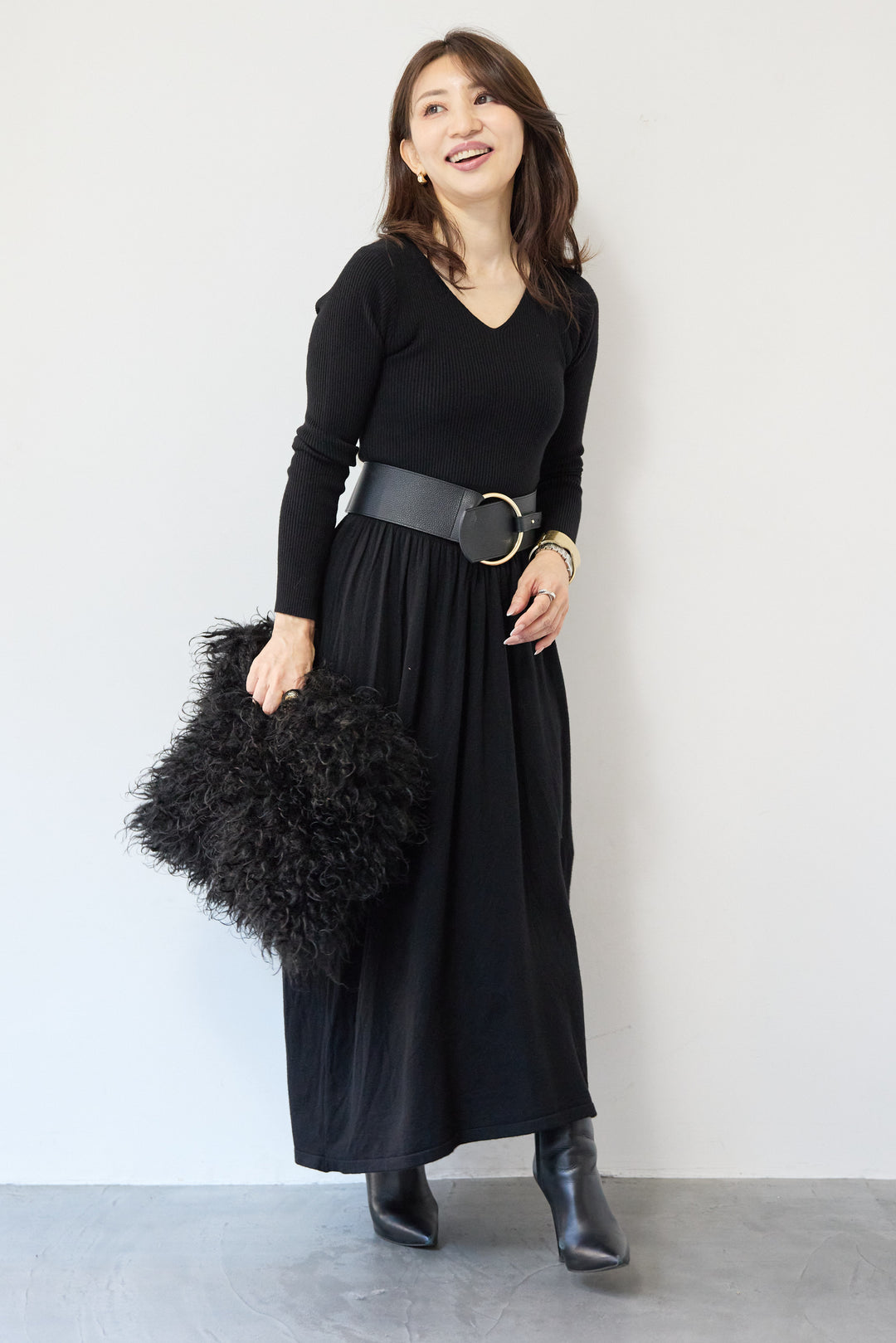 フレアリブニットワンピース