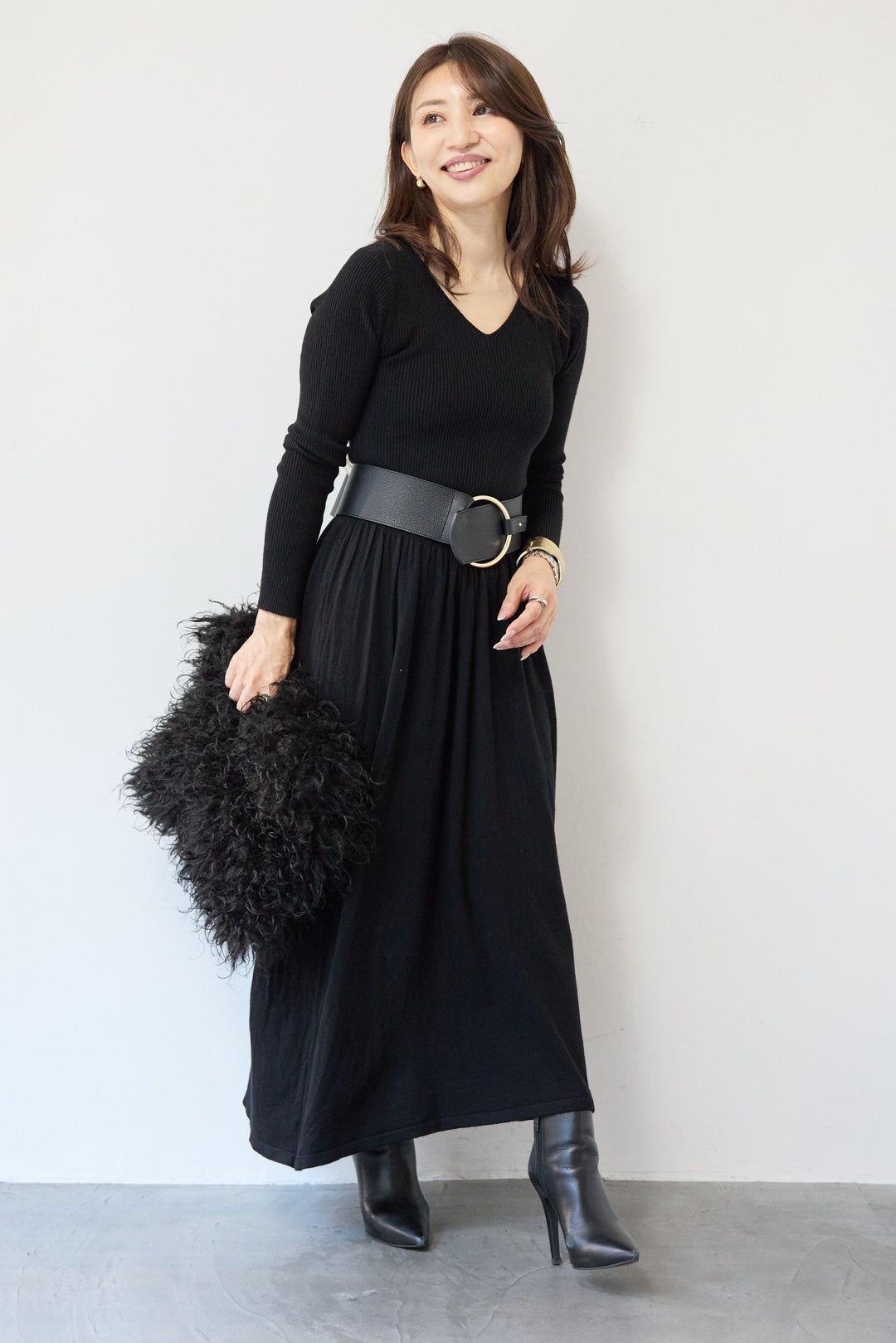 フレアリブニットワンピース