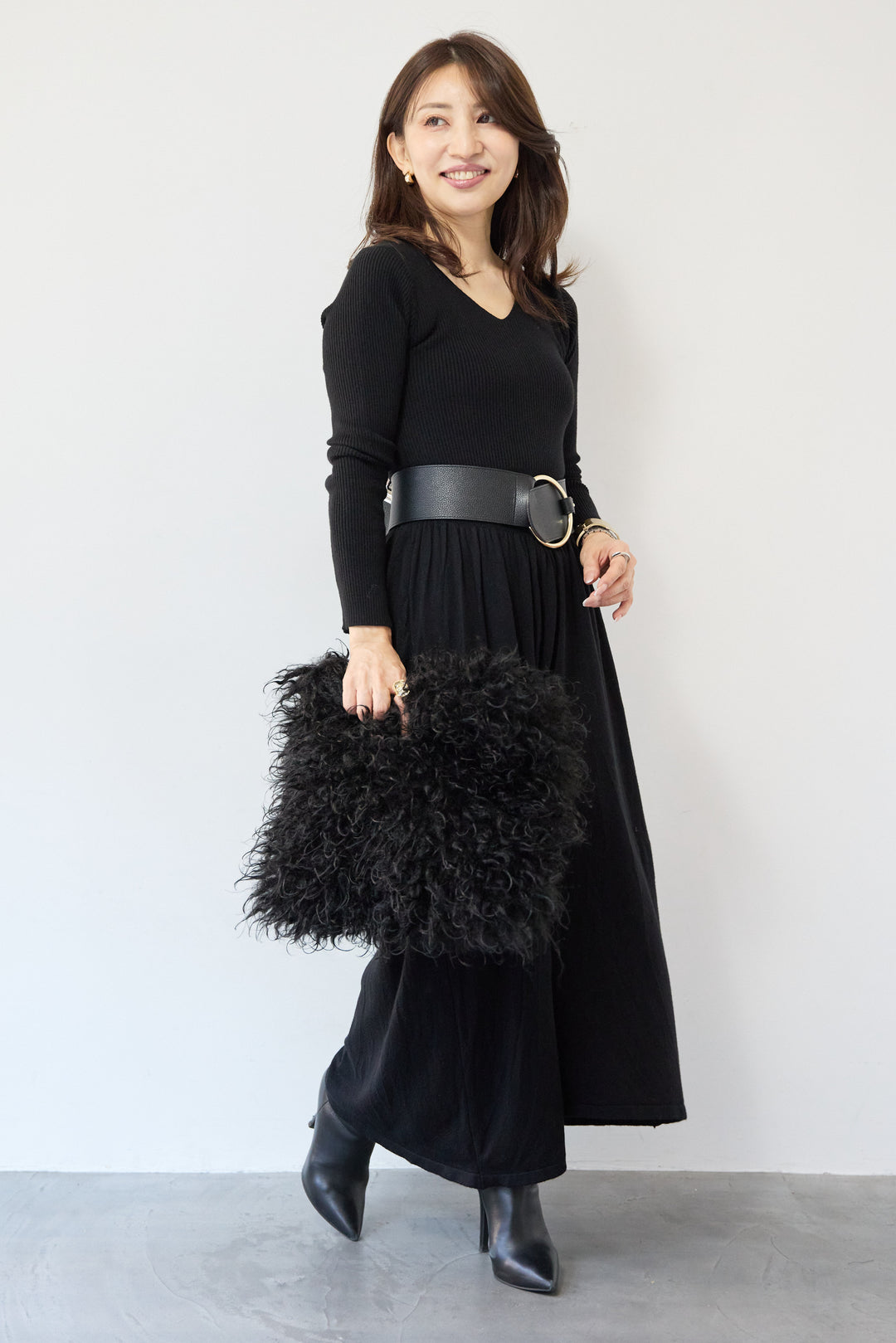 フレアリブニットワンピース