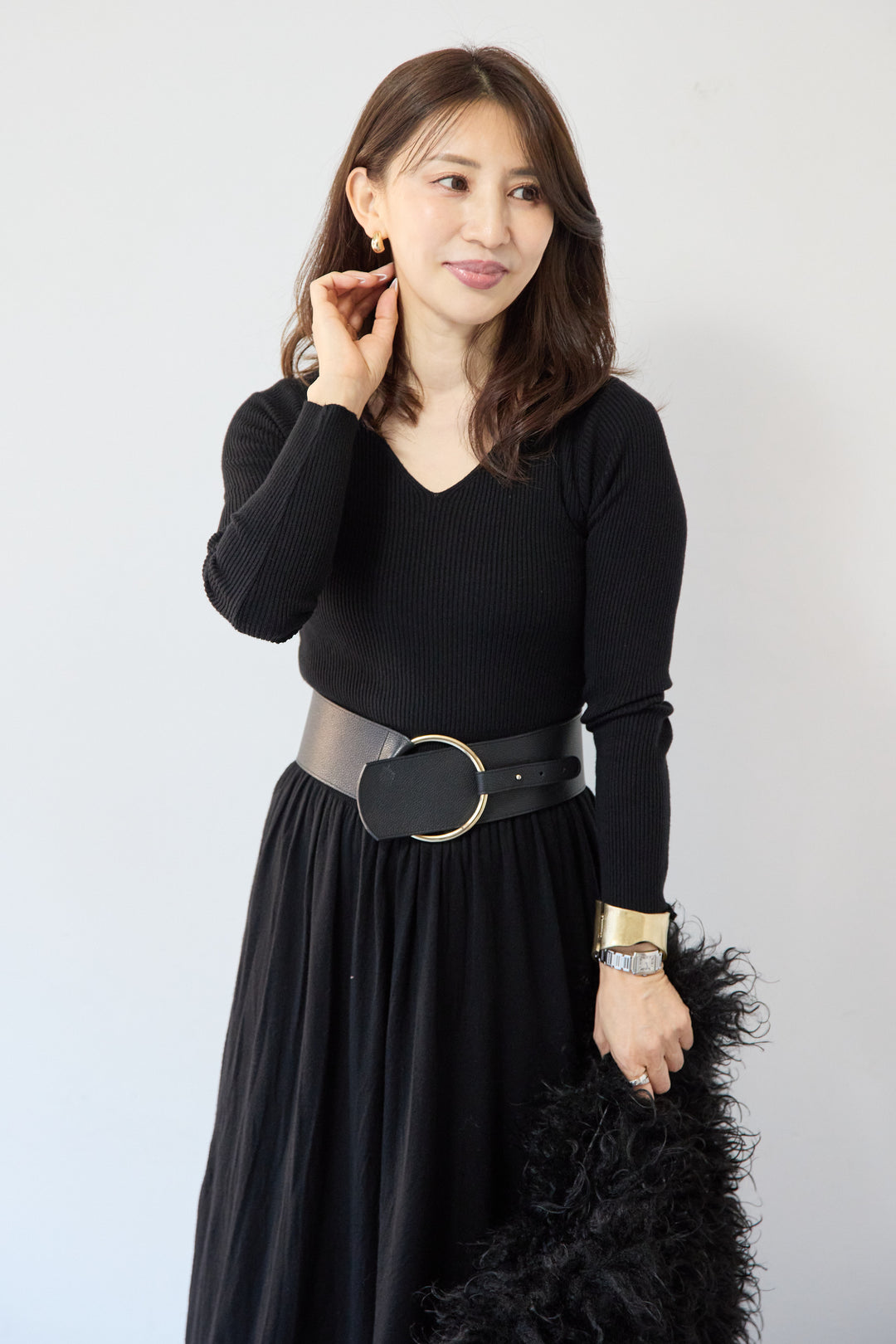 フレアリブニットワンピース