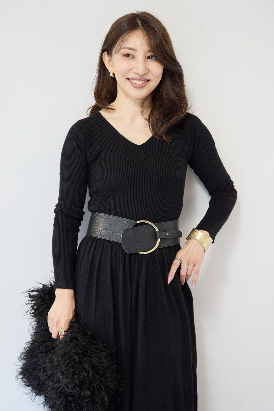 フレアリブニットワンピース