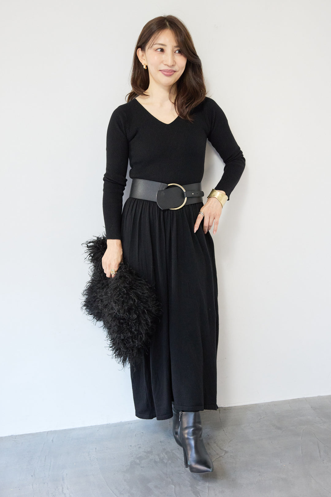 フレアリブニットワンピース