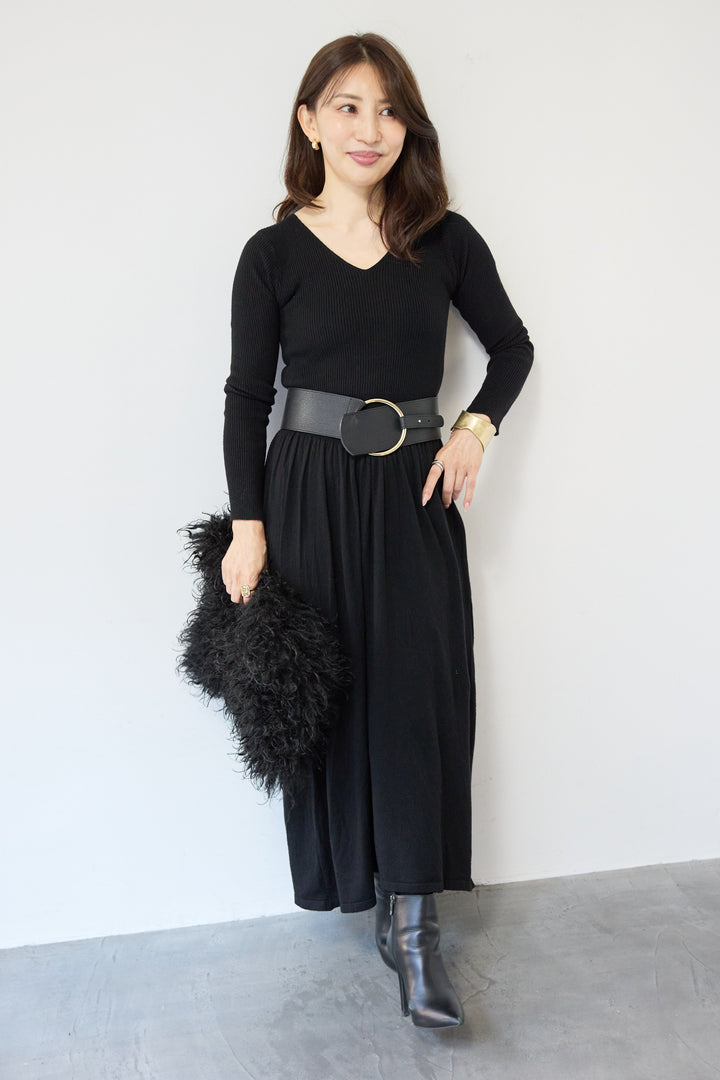 フレアリブニットワンピース