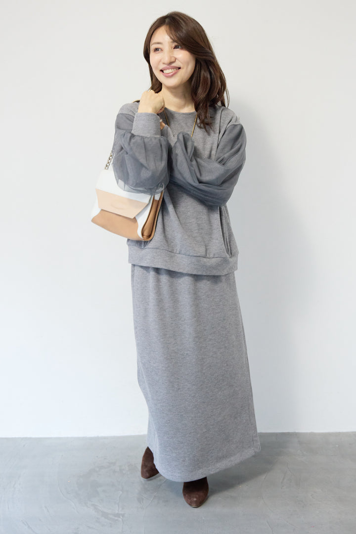 [SET]ニットコーデュロイプルオーバー+ニットコーデュロイストレートスカート(2set)