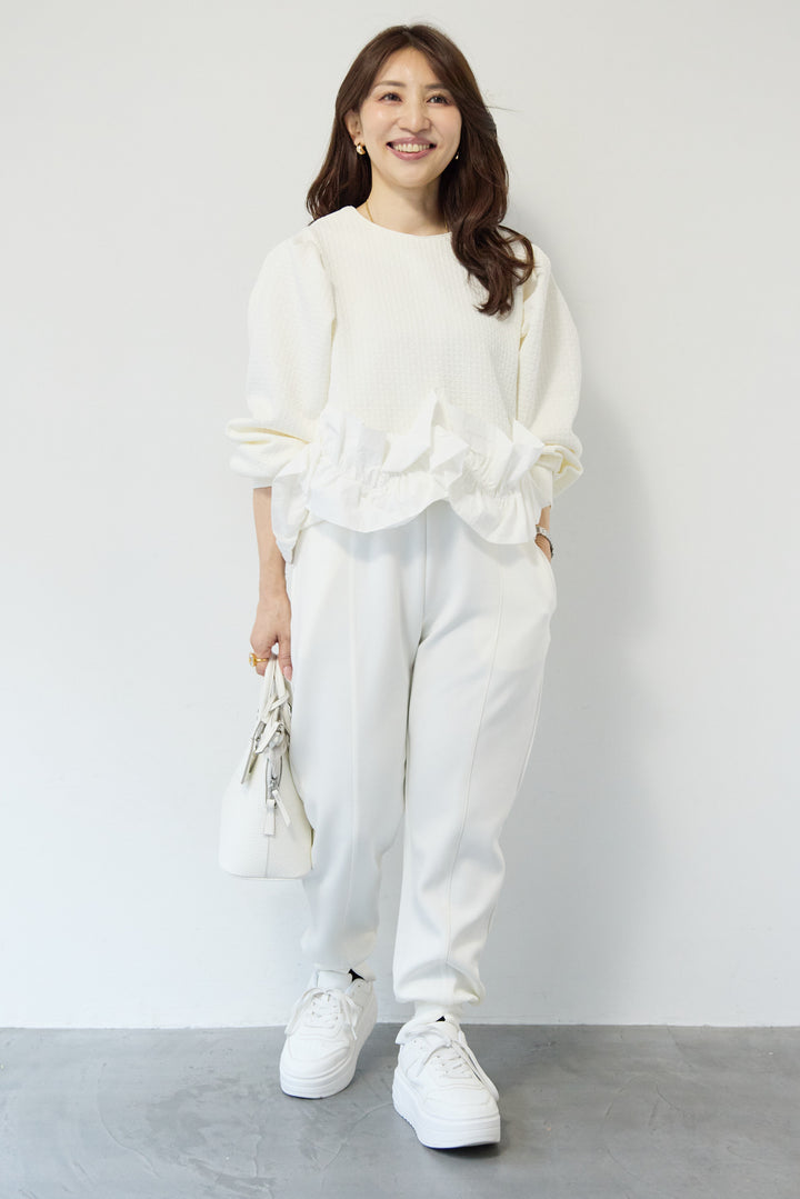 [SET]ふくれジャガードフリルヘムプルオーバー+【REIKOコラボ】スウェット起毛ジョガーパンツ(2set)