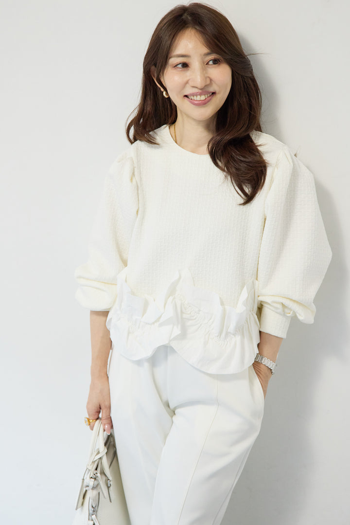 [SET]ふくれジャガードフリルヘムプルオーバー+【REIKOコラボ】スウェット起毛ジョガーパンツ(2set)