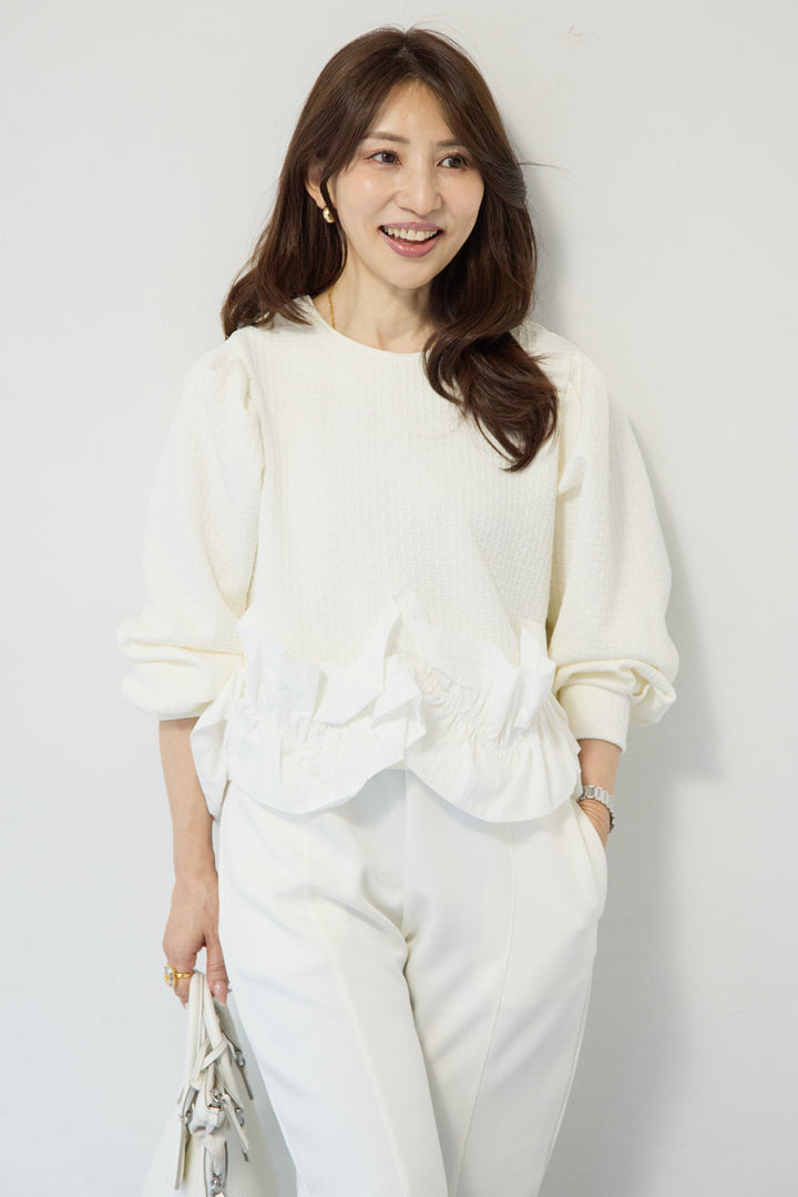 ふくれジャガードフリルヘムプルオーバー