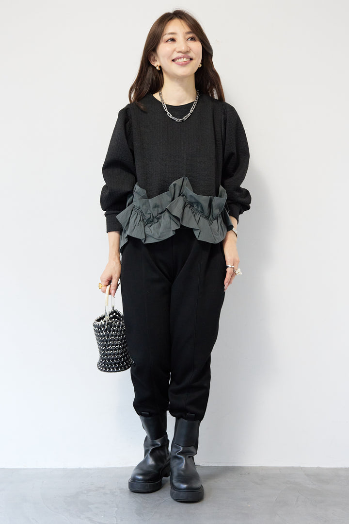 [SET]ふくれジャガードフリルヘムプルオーバー+【REIKOコラボ】スウェット起毛ジョガーパンツ(2set)