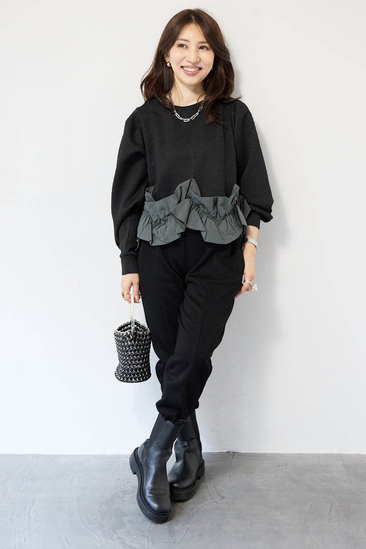 ふくれジャガードフリルヘムプルオーバー