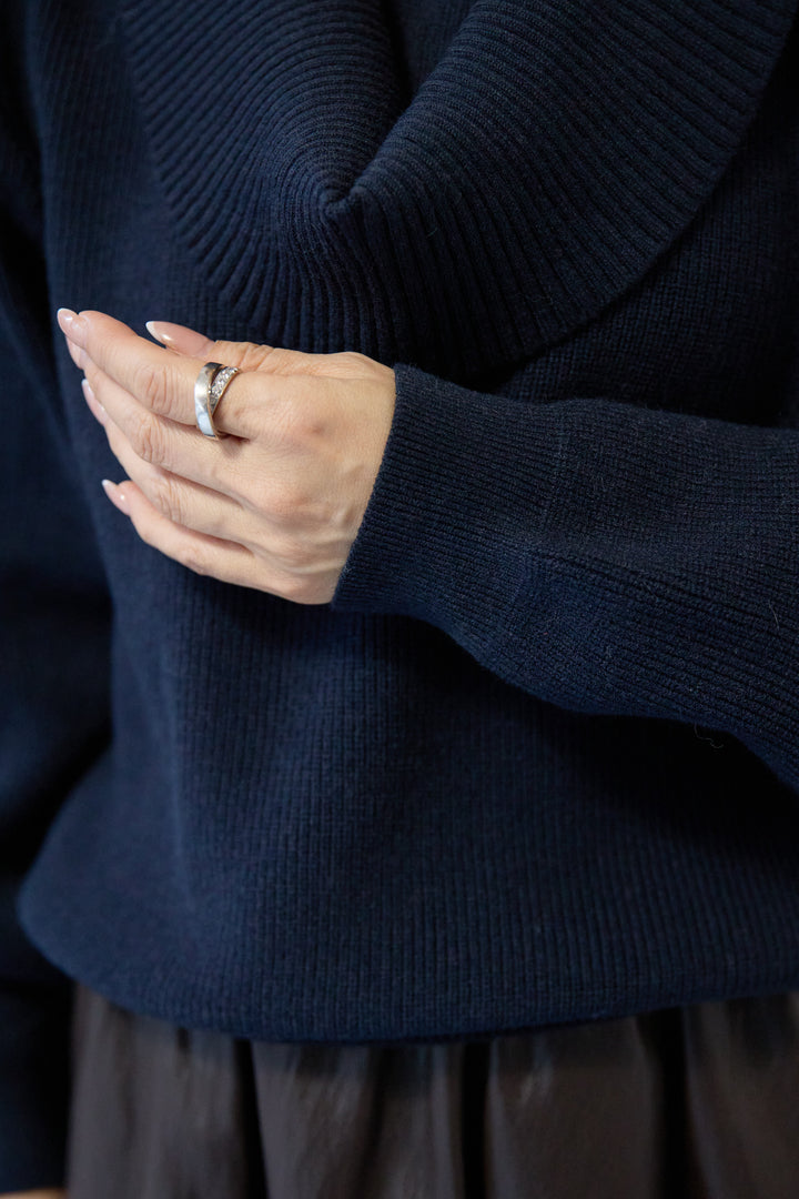 [SET]ショールカラーニットプルオーバー+エコレザーフレアスカート(2set)