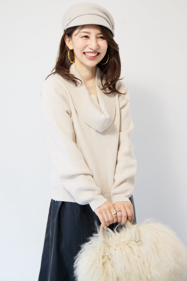 [SET]ショールカラーニットプルオーバー+エコレザーフレアスカート(2set)