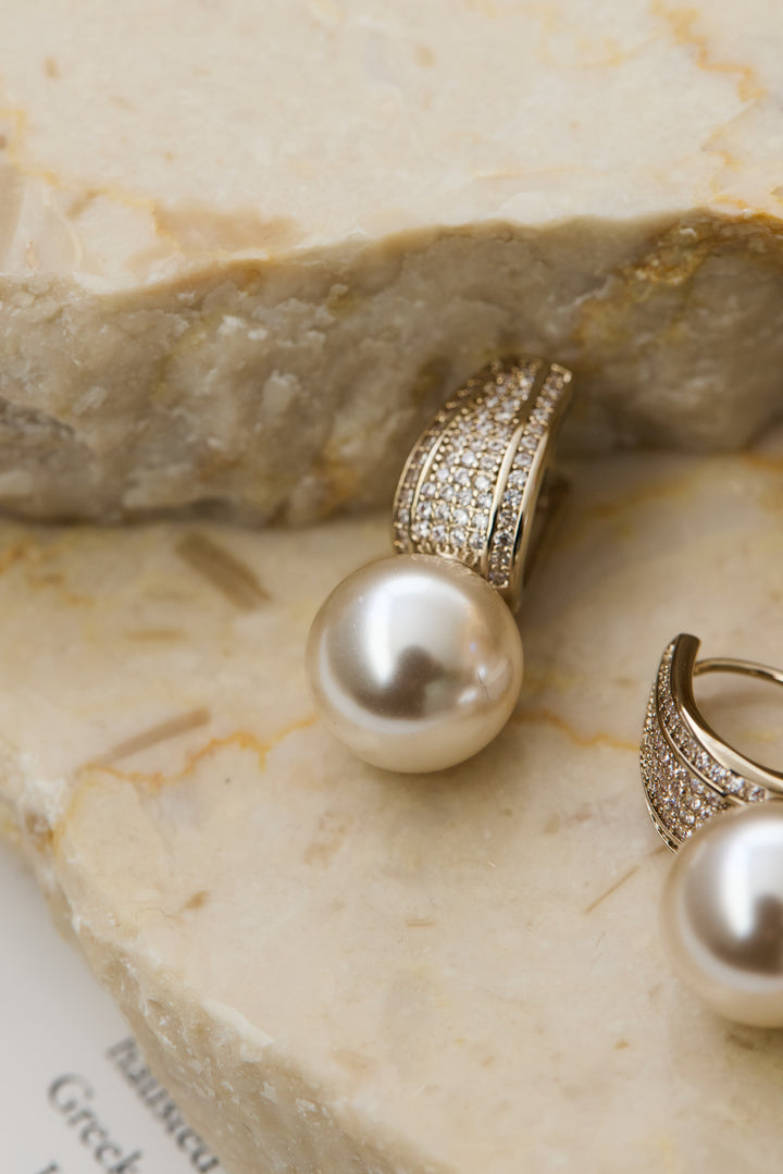 パール×ビジューフープピアス