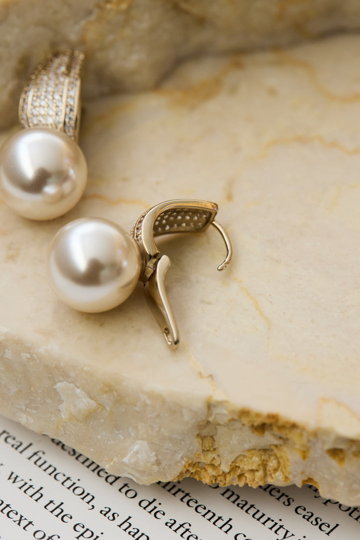 パール×ビジューフープピアス