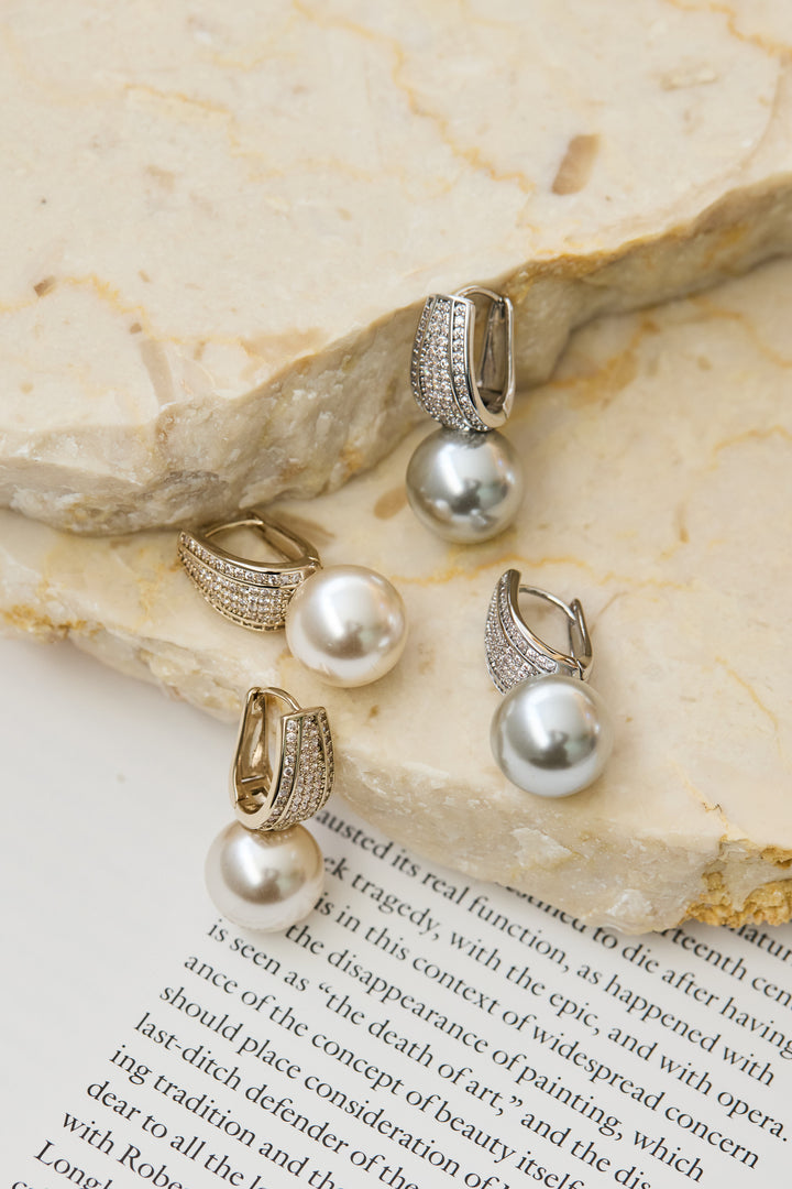 パール×ビジューフープピアス