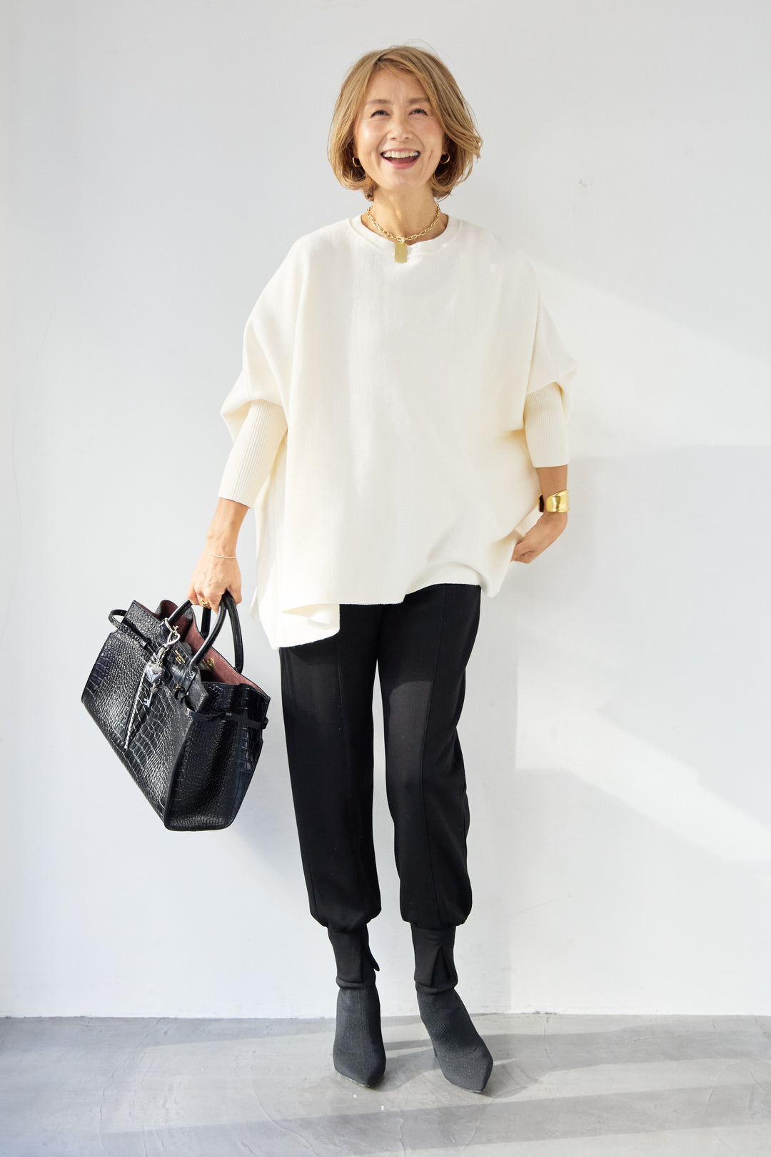 ウォッシャブルポンチョニット