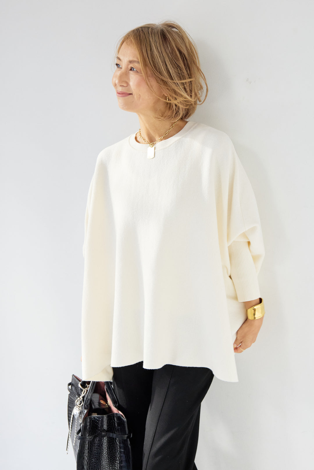 ウォッシャブルポンチョニット