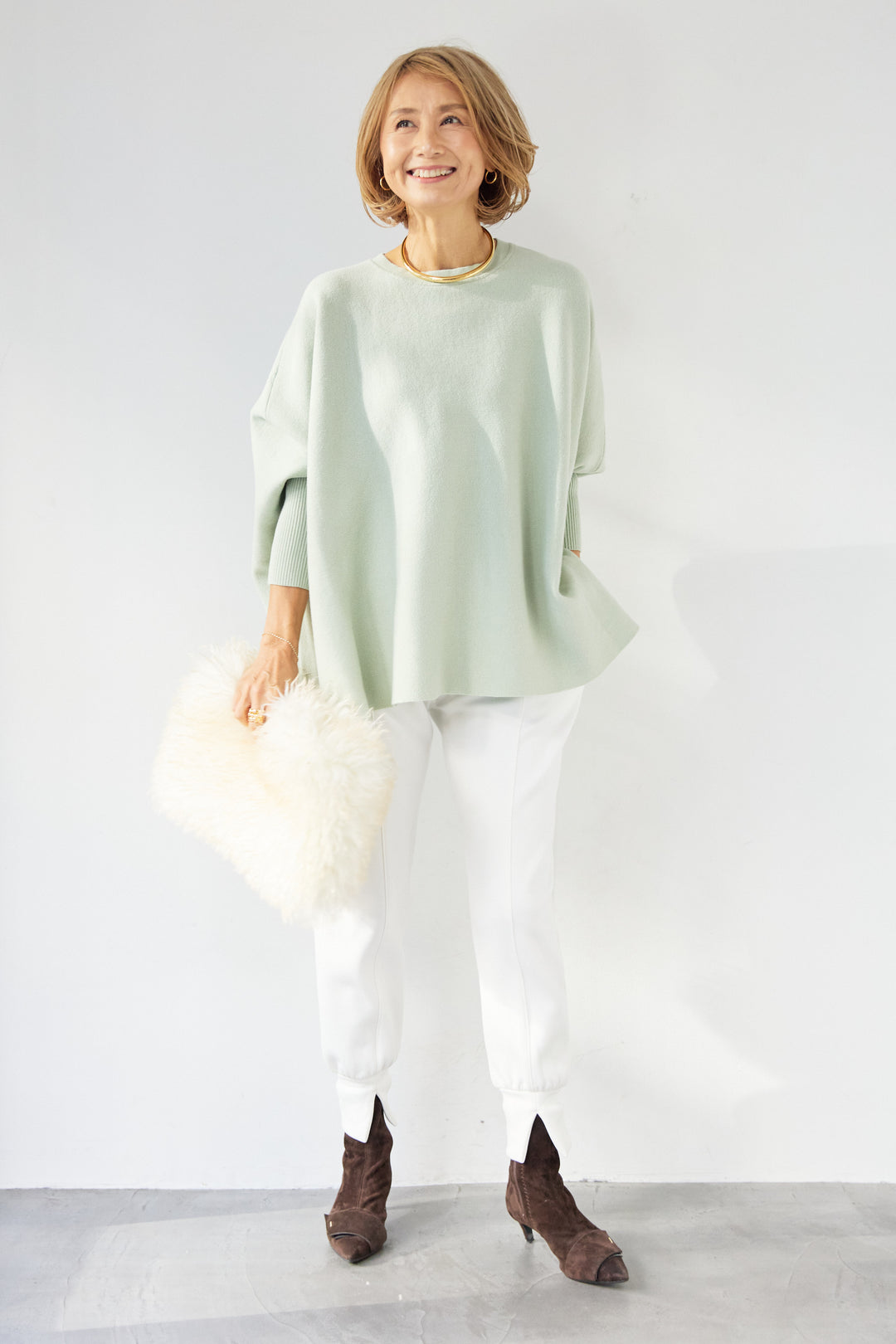 ウォッシャブルポンチョニット