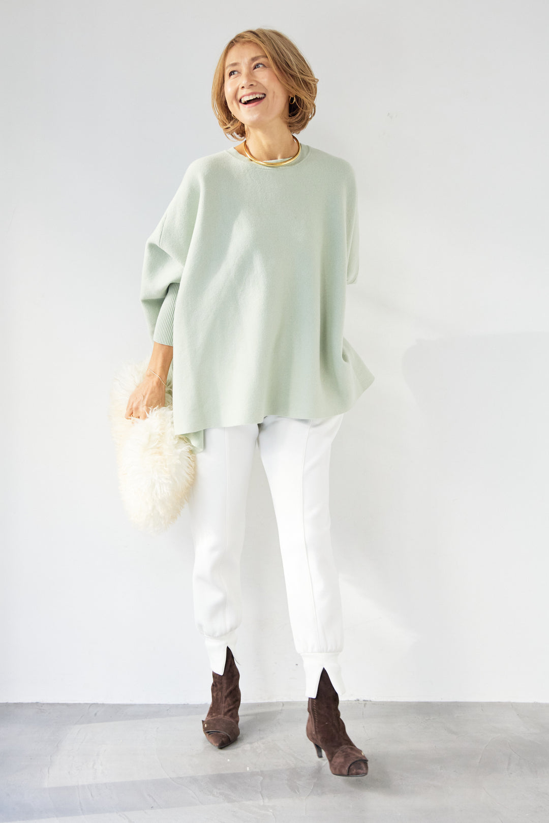 ウォッシャブルポンチョニット