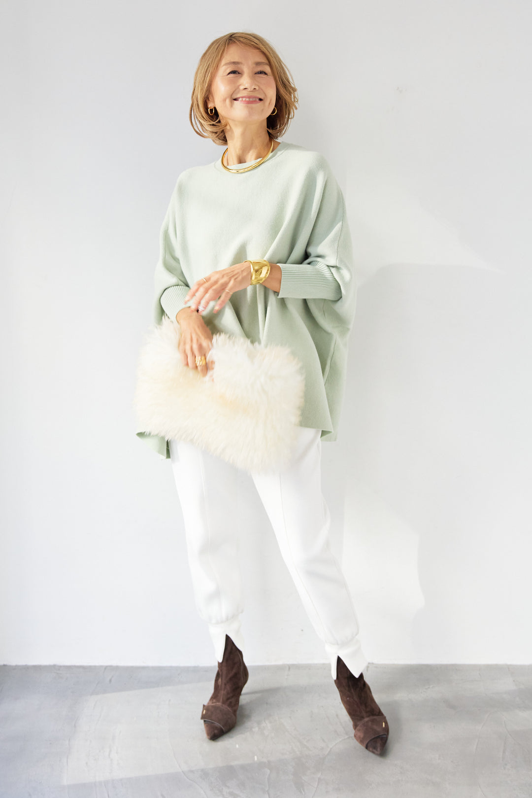 ウォッシャブルポンチョニット