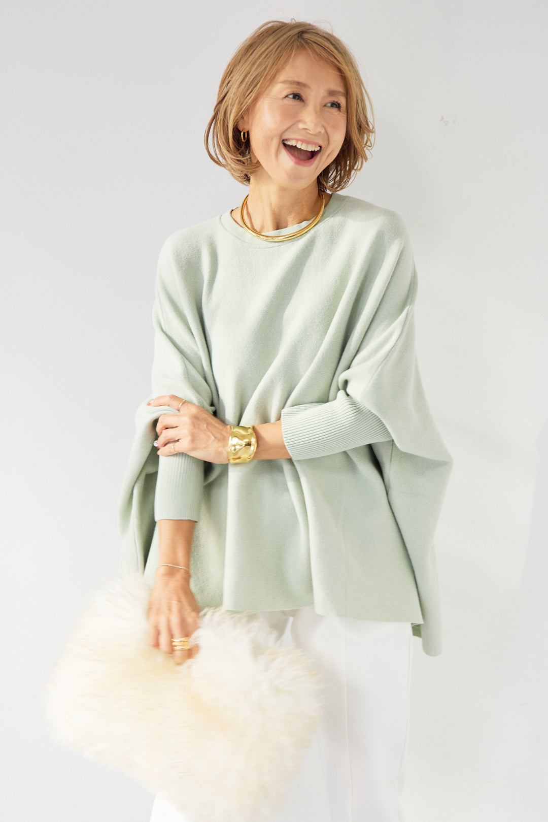 ウォッシャブルポンチョニット