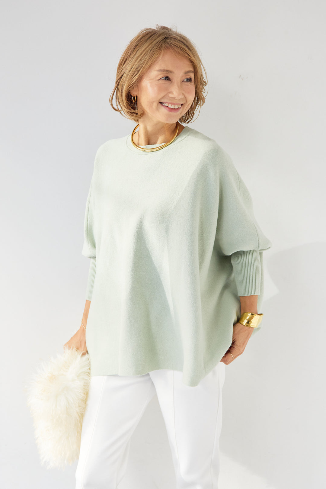 ウォッシャブルポンチョニット