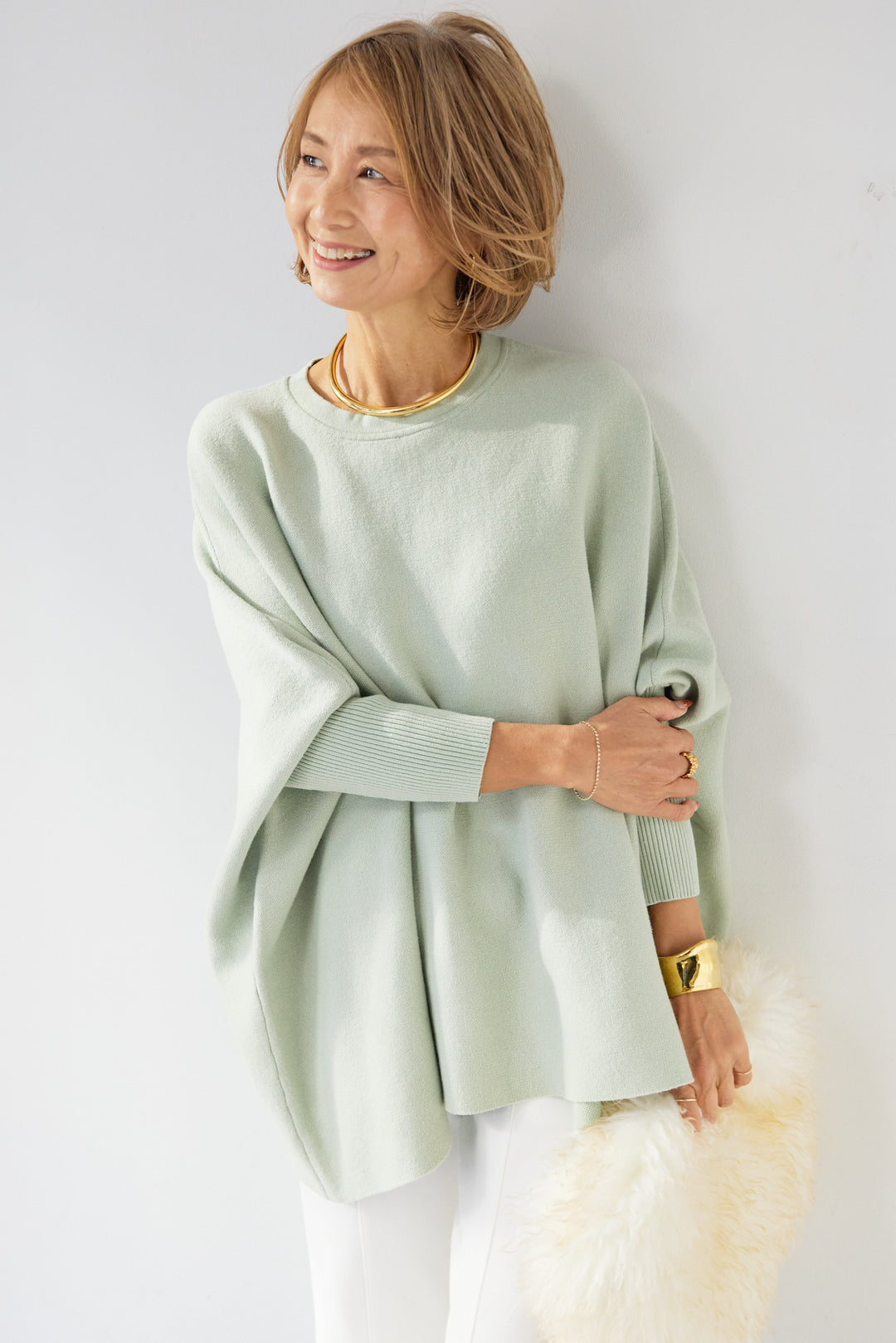 ウォッシャブルポンチョニット