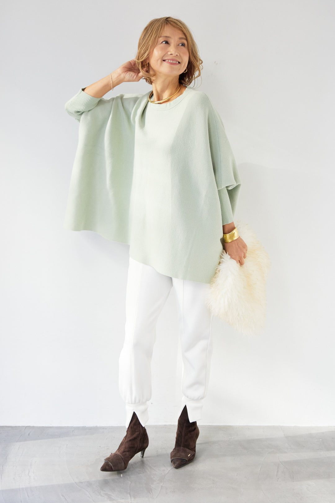 ウォッシャブルポンチョニット